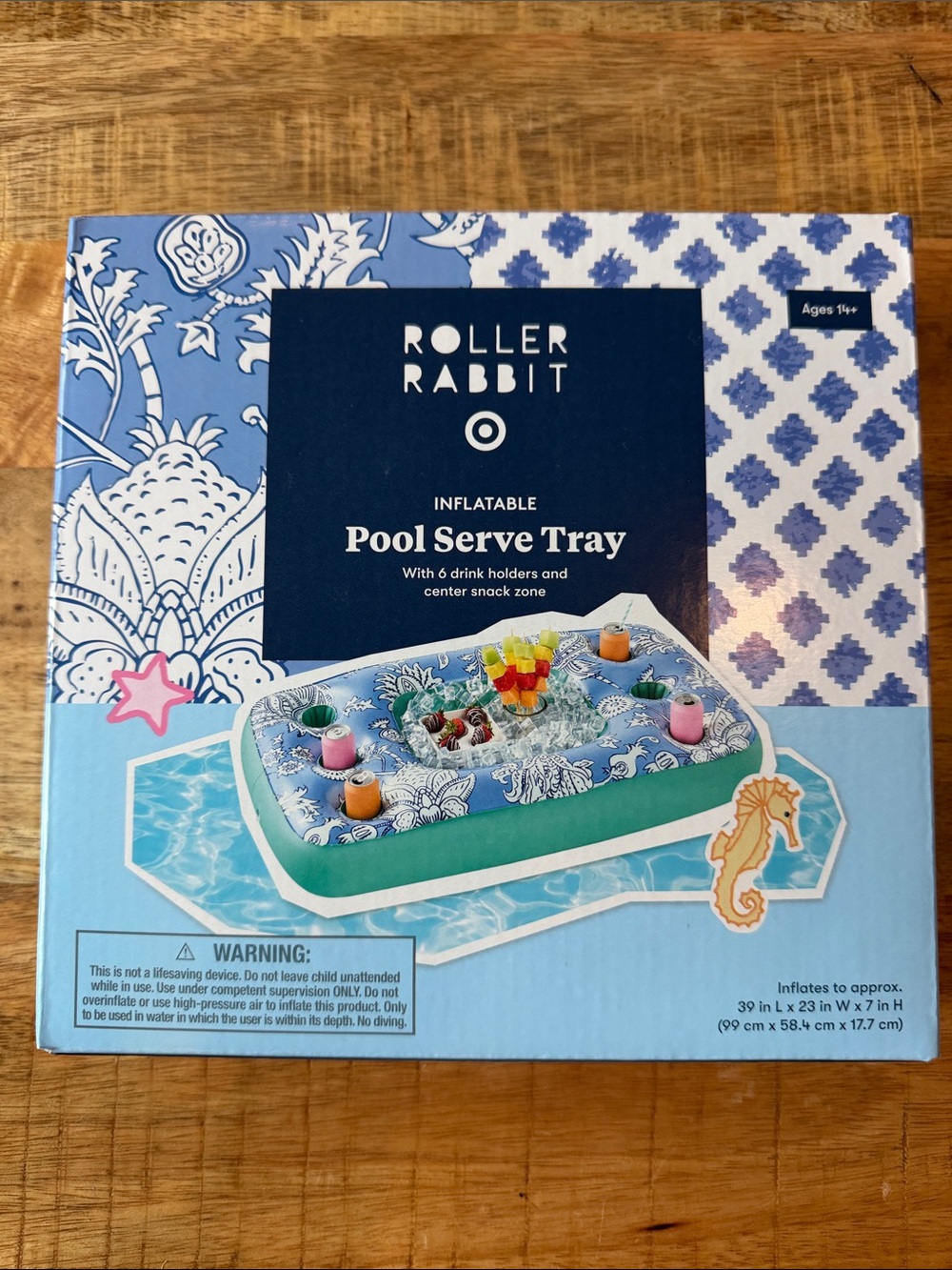 Roller Rabbit Blue and Teal Inflatable Pool Serve Tray